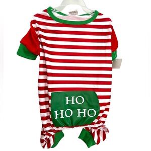 Pet Spirit Ho Ho Ho Striped Christmas Pet Onesie Pajamas Red White and Green